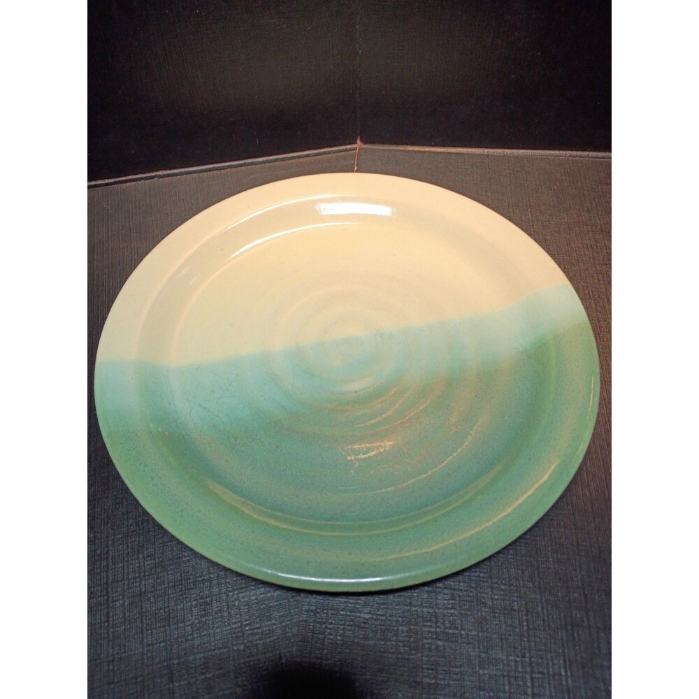 From Miry Clay Pottery Salad Plate Green Beige 8" Stoneware Wheel Thrown